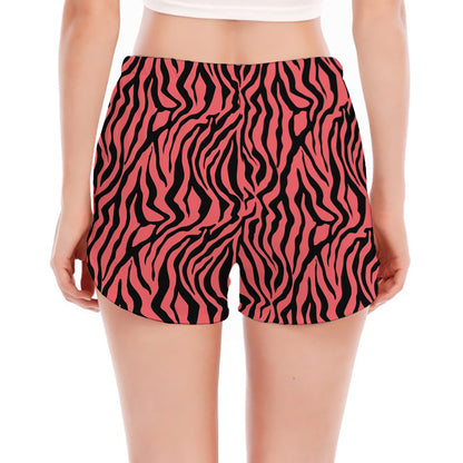 Pink And Black Tiger Stripe Print Women's Split Running Shorts