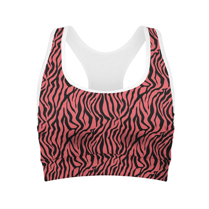 Pink And Black Tiger Stripe Print Women's Sports Bra