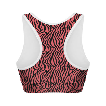 Pink And Black Tiger Stripe Print Women's Sports Bra