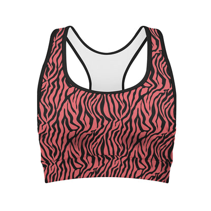 Pink And Black Tiger Stripe Print Women's Sports Bra