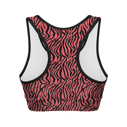 Pink And Black Tiger Stripe Print Women's Sports Bra