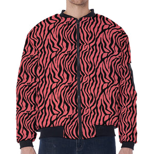 Pink And Black Tiger Stripe Print Zip Sleeve Bomber Jacket