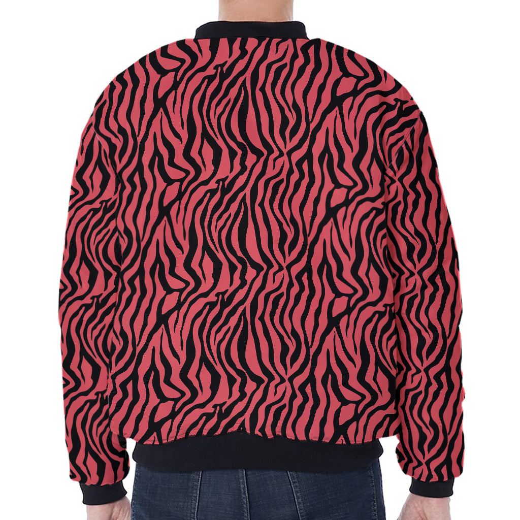 Pink And Black Tiger Stripe Print Zip Sleeve Bomber Jacket