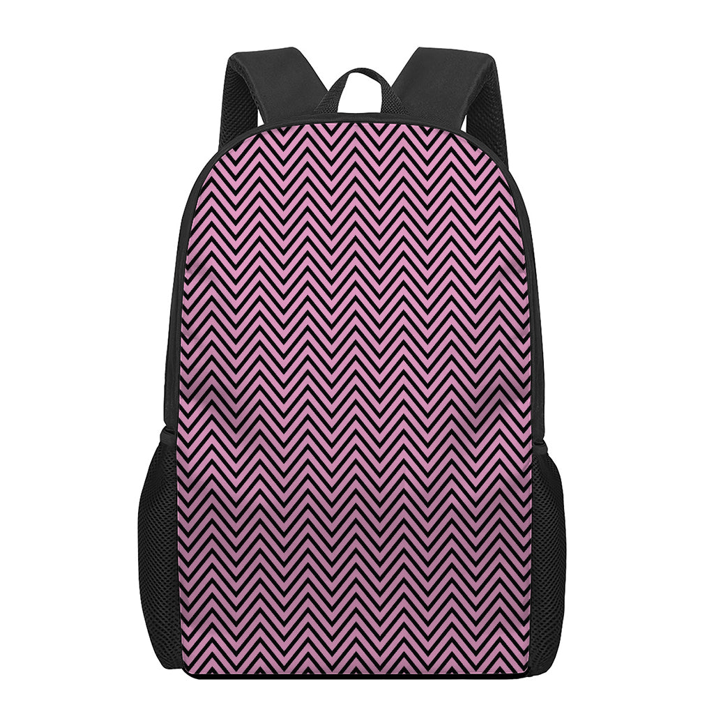 Pink And Black Zigzag Pattern Print 17 Inch Backpack