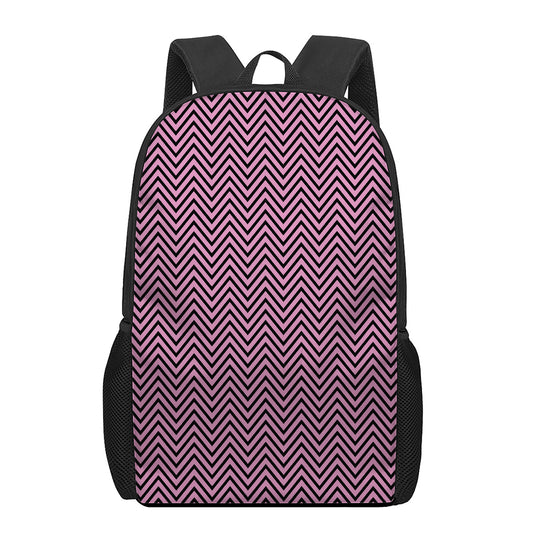 Pink And Black Zigzag Pattern Print 17 Inch Backpack