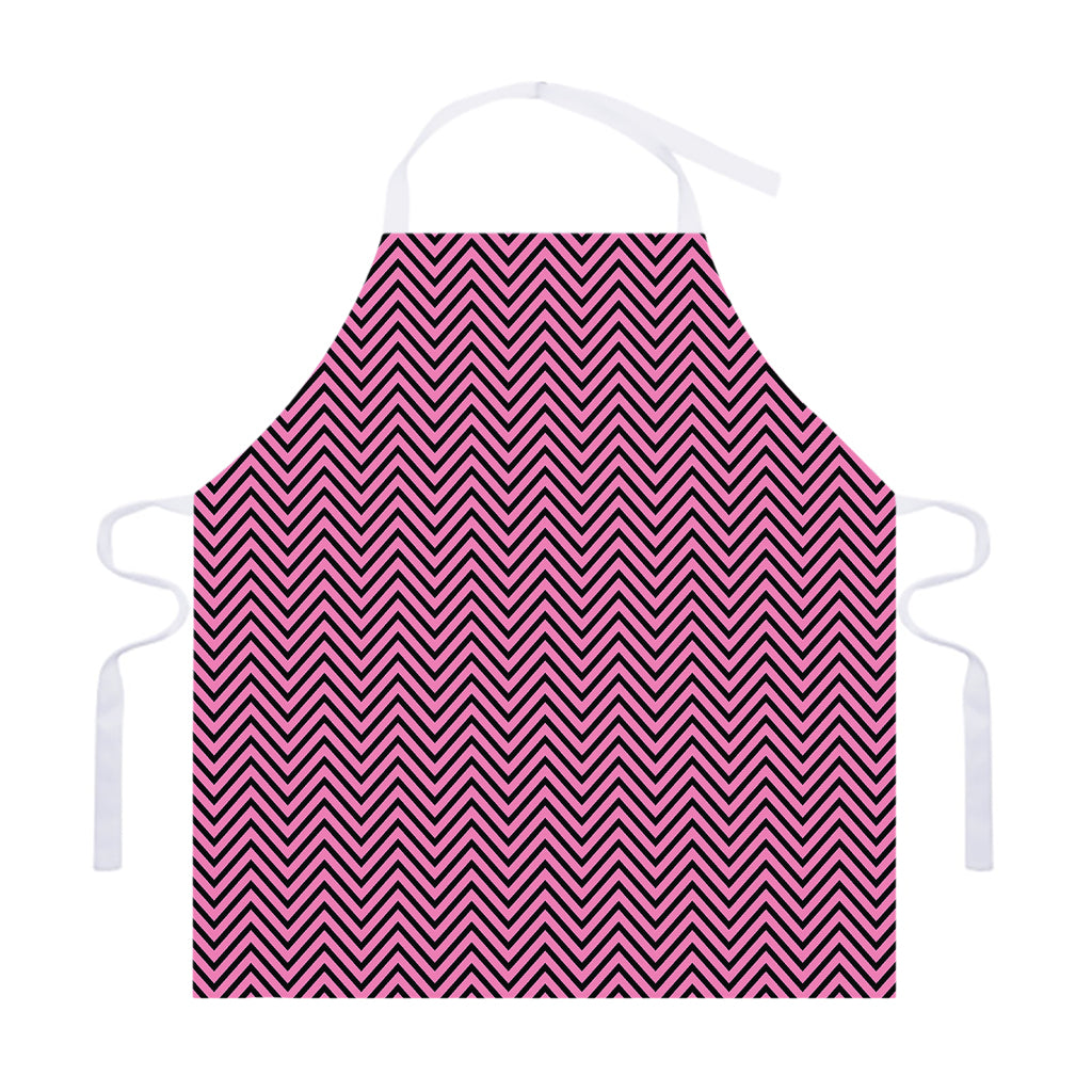 Pink And Black Zigzag Pattern Print Adjustable Apron