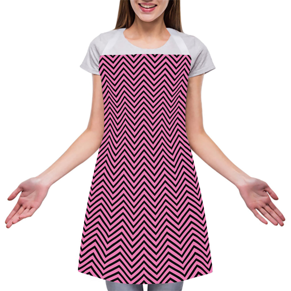 Pink And Black Zigzag Pattern Print Adjustable Apron
