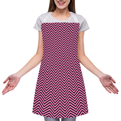 Pink And Black Zigzag Pattern Print Adjustable Apron