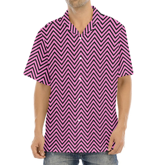 Pink And Black Zigzag Pattern Print Aloha Shirt