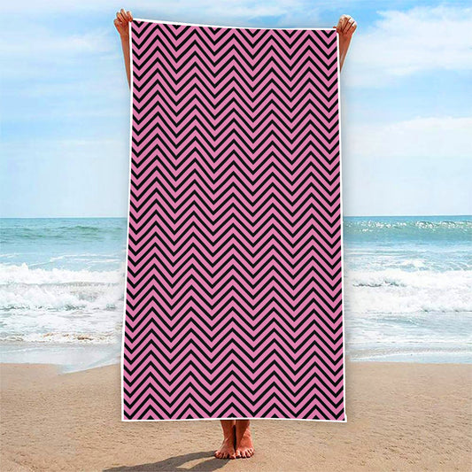 Pink And Black Zigzag Pattern Print Beach Towel