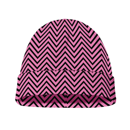 Pink And Black Zigzag Pattern Print Beanie