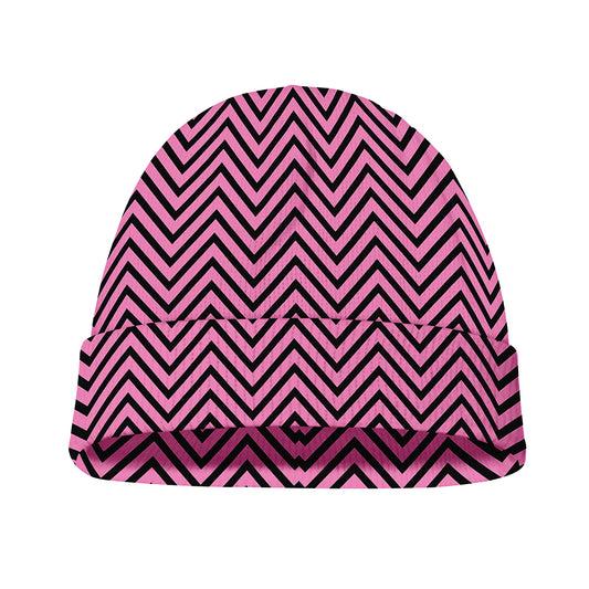 Pink And Black Zigzag Pattern Print Beanie
