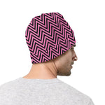 Pink And Black Zigzag Pattern Print Beanie