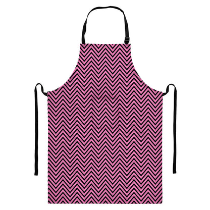 Pink And Black Zigzag Pattern Print Bib Apron With Pocket