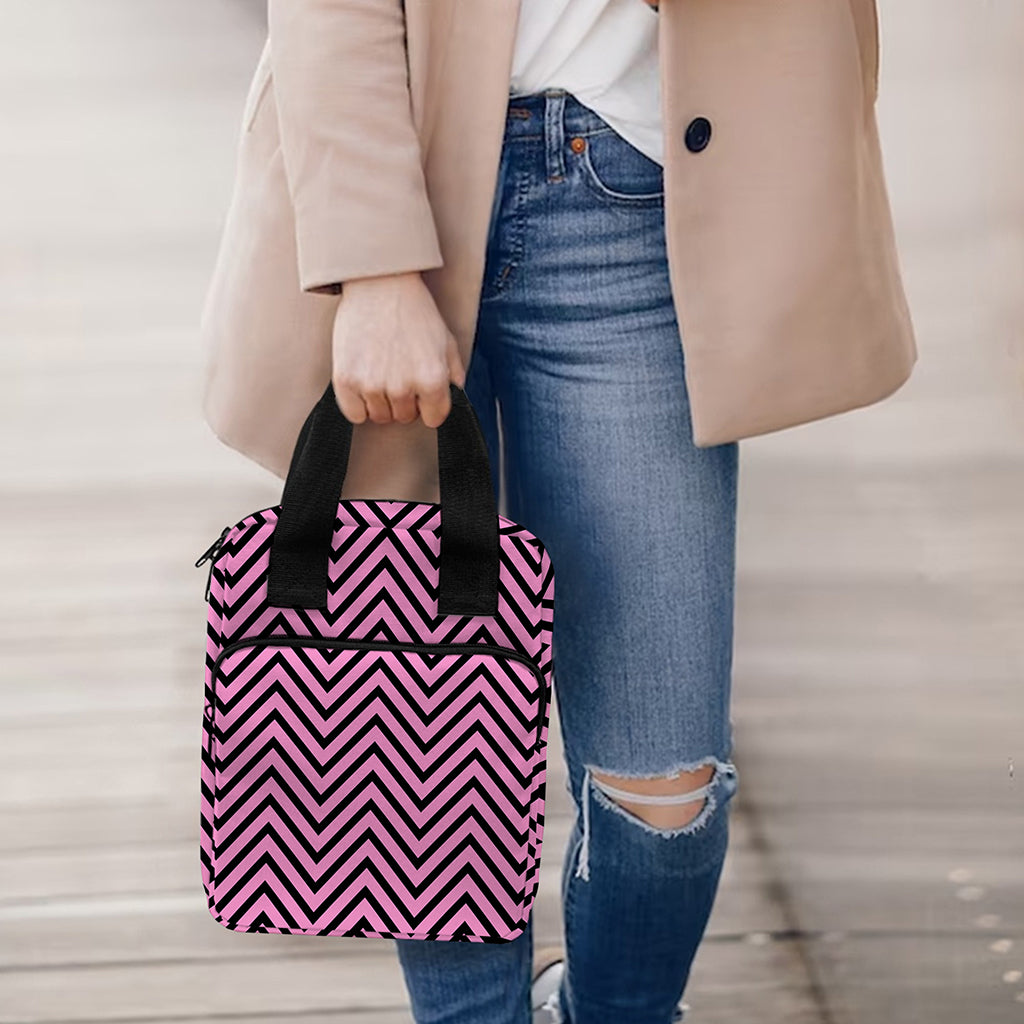 Pink And Black Zigzag Pattern Print Bible Tote Bag