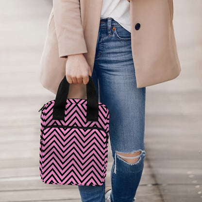 Pink And Black Zigzag Pattern Print Bible Tote Bag