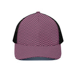 Pink And Black Zigzag Pattern Print Black Mesh Trucker Cap