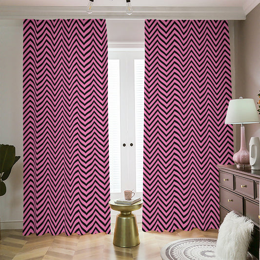 Pink And Black Zigzag Pattern Print Blackout Pencil Pleat Curtains