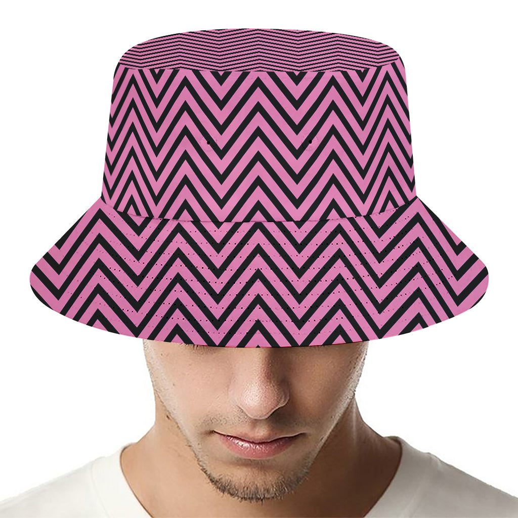 Pink And Black Zigzag Pattern Print Bucket Hat