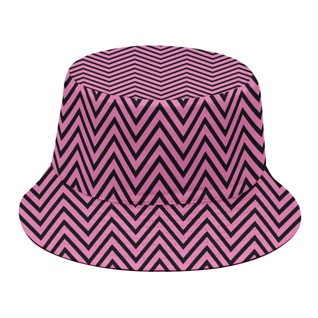 Pink And Black Zigzag Pattern Print Bucket Hat