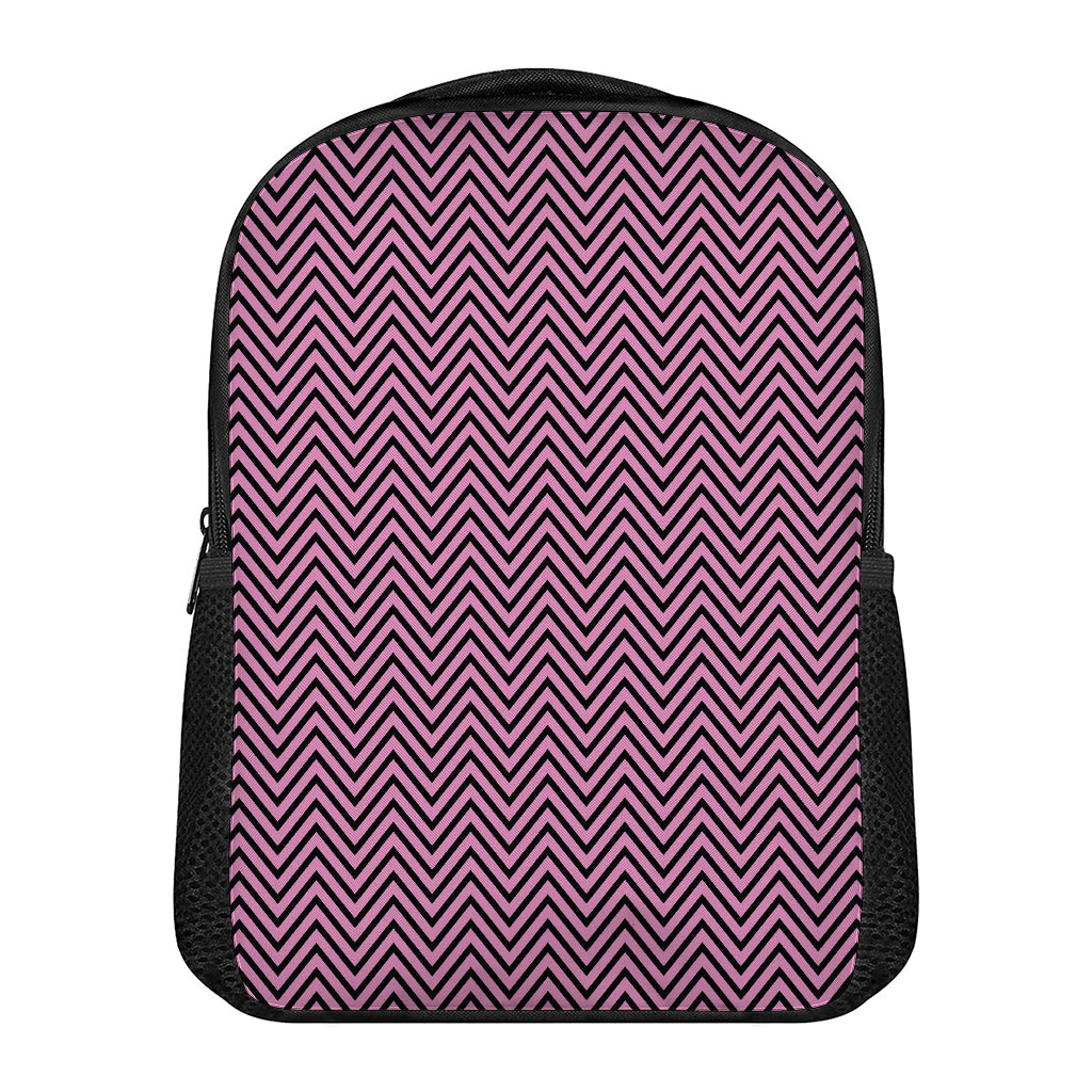 Pink And Black Zigzag Pattern Print Casual Backpack