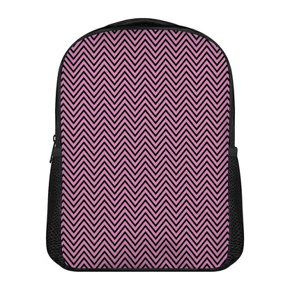 Pink And Black Zigzag Pattern Print Casual Backpack