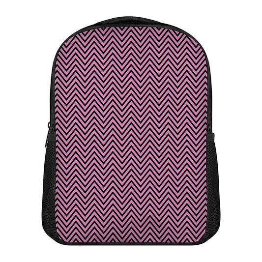 Pink And Black Zigzag Pattern Print Casual Backpack