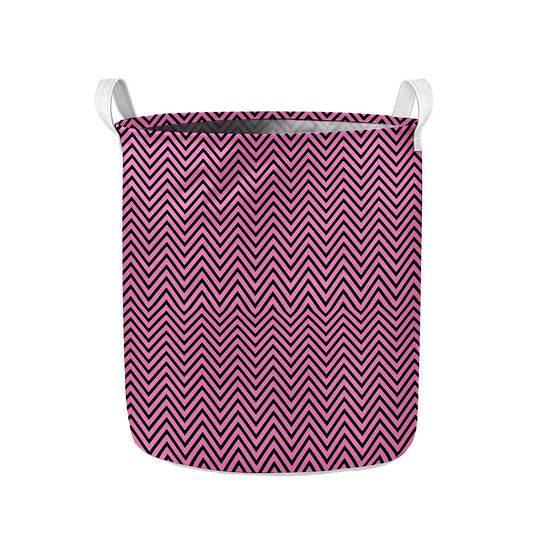 Pink And Black Zigzag Pattern Print Collapsible Laundry Basket