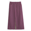 Pink And Black Zigzag Pattern Print Cotton Front Slit Maxi Skirt
