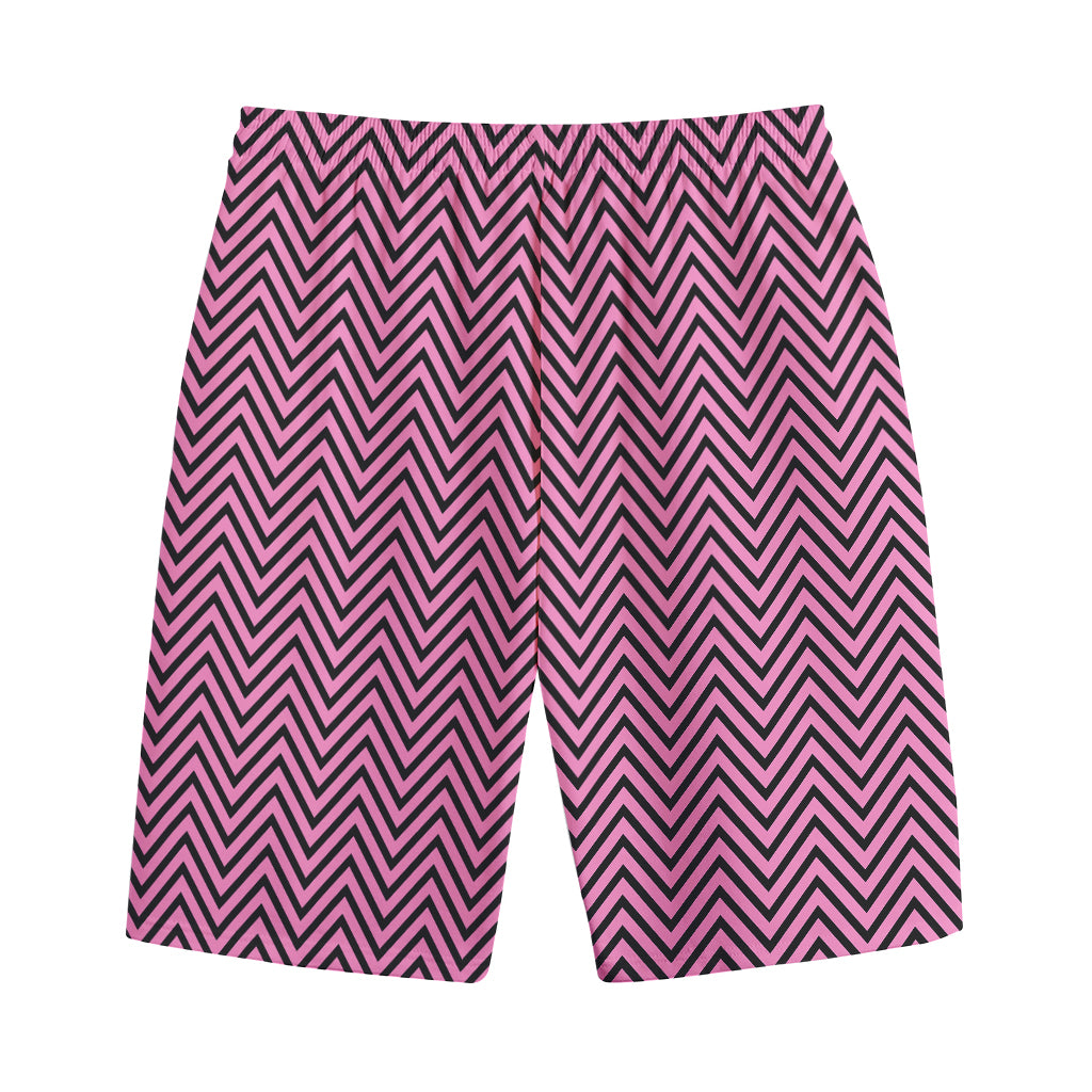 Pink And Black Zigzag Pattern Print Cotton Shorts