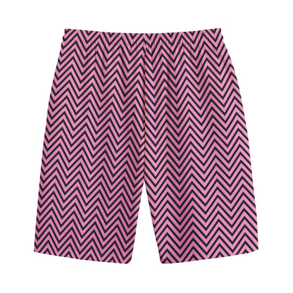 Pink And Black Zigzag Pattern Print Cotton Shorts