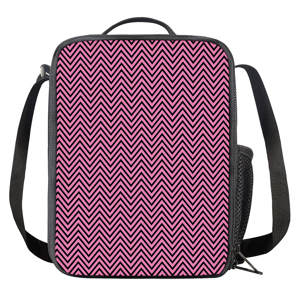 Pink And Black Zigzag Pattern Print Crossbody Lunch Bag