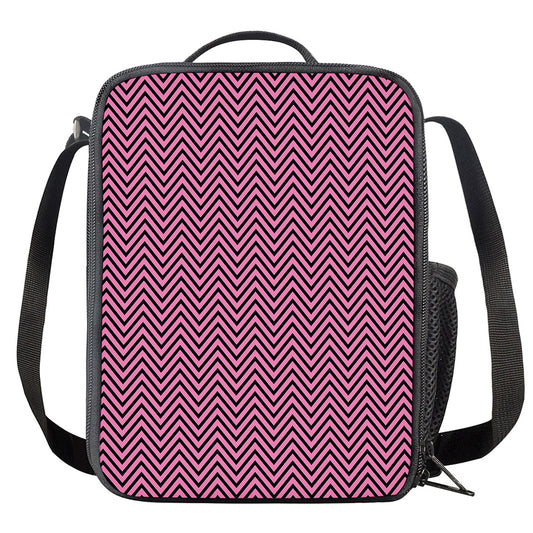 Pink And Black Zigzag Pattern Print Crossbody Lunch Bag