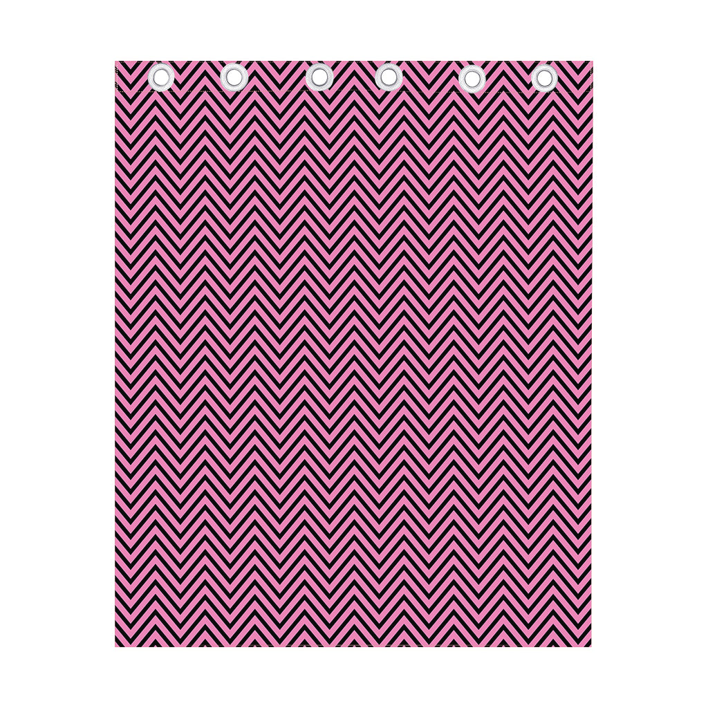 Pink And Black Zigzag Pattern Print Curtain