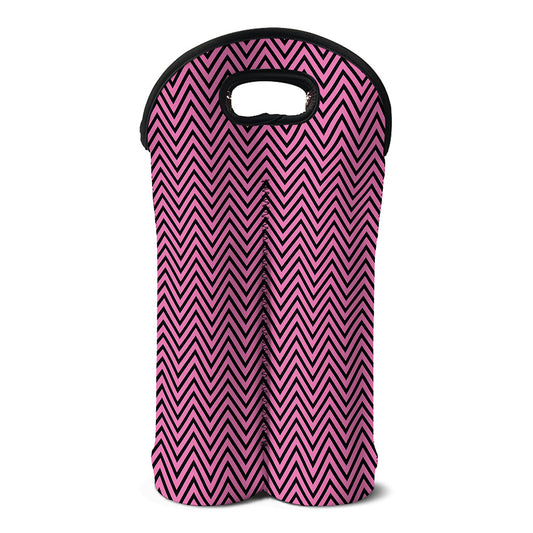 Pink And Black Zigzag Pattern Print Double Neoprene Wine Tote
