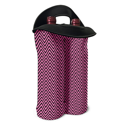 Pink And Black Zigzag Pattern Print Double Neoprene Wine Tote
