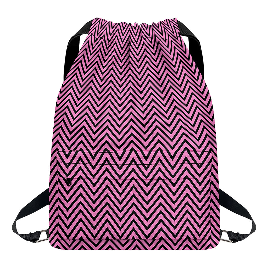 Pink And Black Zigzag Pattern Print Drawstring Backpack