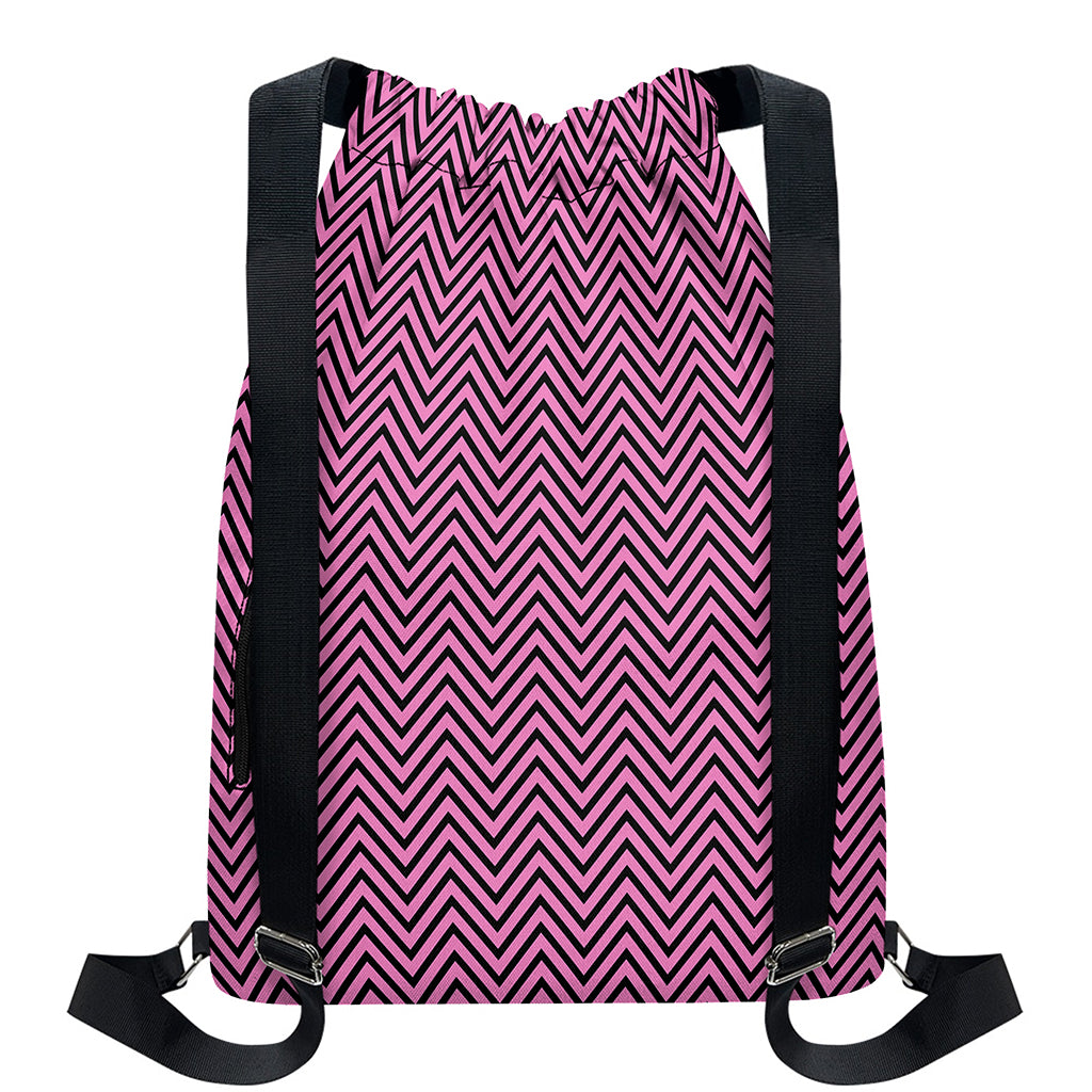 Pink And Black Zigzag Pattern Print Drawstring Backpack
