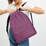 Pink And Black Zigzag Pattern Print Drawstring Backpack
