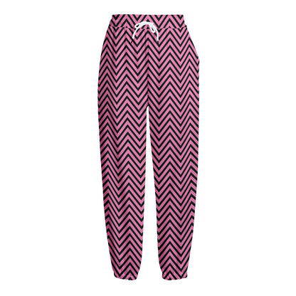 Pink And Black Zigzag Pattern Print Fleece Lined Knit Pants