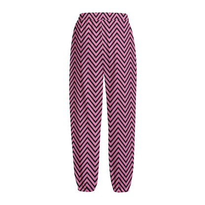 Pink And Black Zigzag Pattern Print Fleece Lined Knit Pants