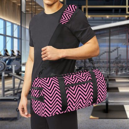 Pink And Black Zigzag Pattern Print Gym Bag