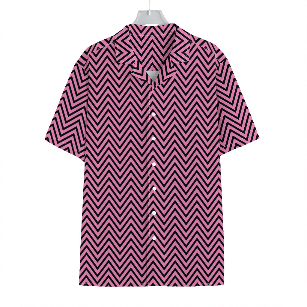 Pink And Black Zigzag Pattern Print Hawaiian Shirt