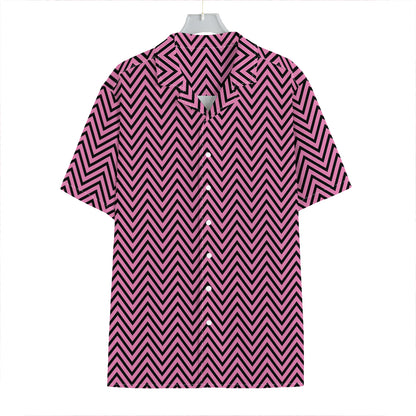 Pink And Black Zigzag Pattern Print Hawaiian Shirt
