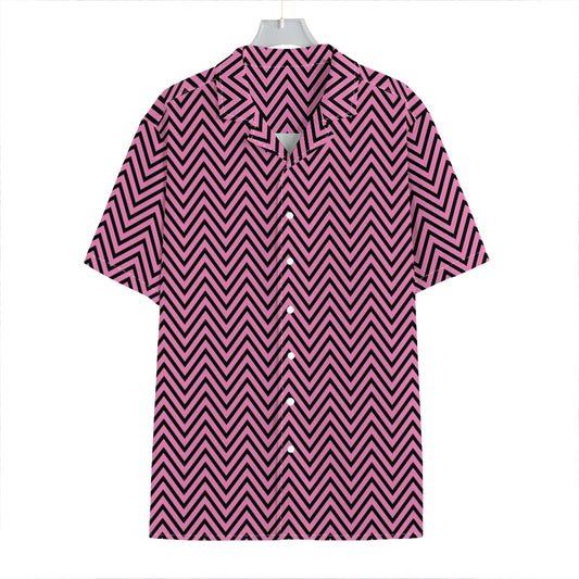 Pink And Black Zigzag Pattern Print Hawaiian Shirt