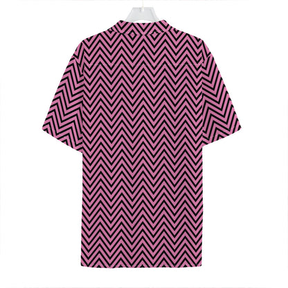 Pink And Black Zigzag Pattern Print Hawaiian Shirt