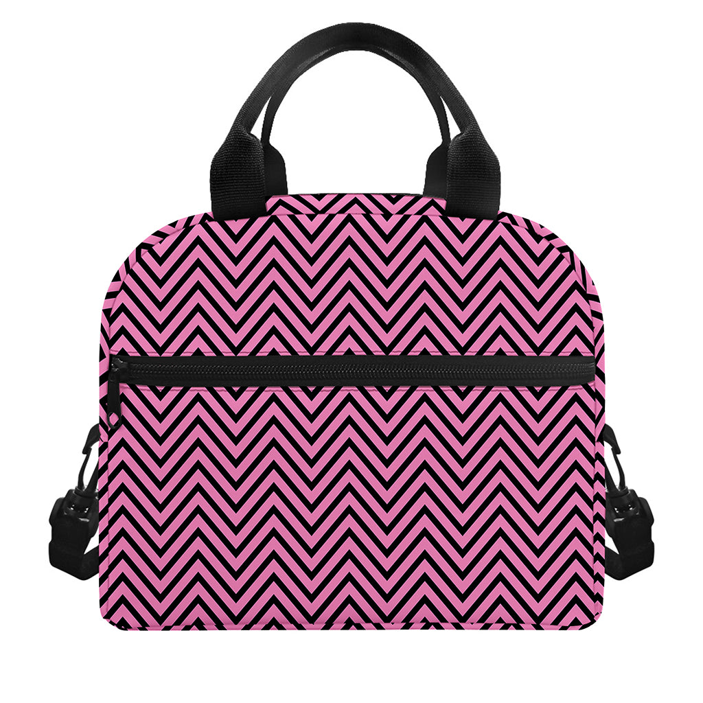 Pink And Black Zigzag Pattern Print Insulated Lunch Bag