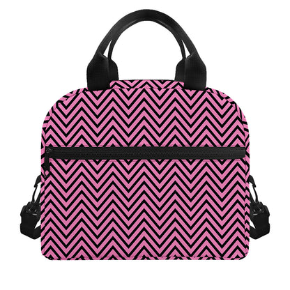 Pink And Black Zigzag Pattern Print Insulated Lunch Bag