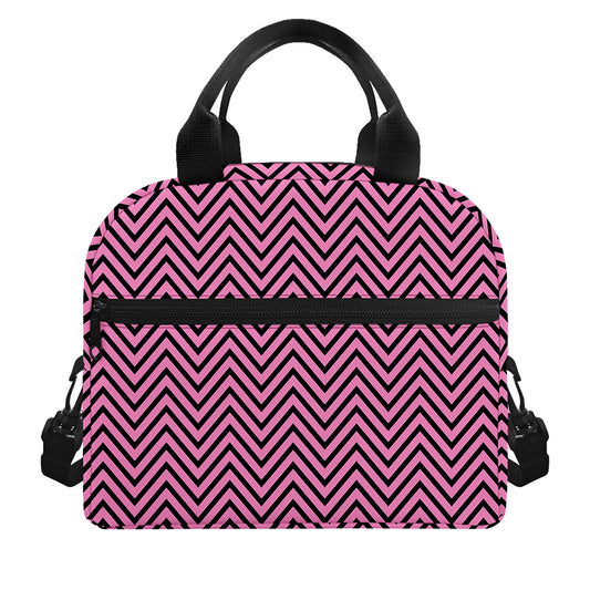 Pink And Black Zigzag Pattern Print Insulated Lunch Bag