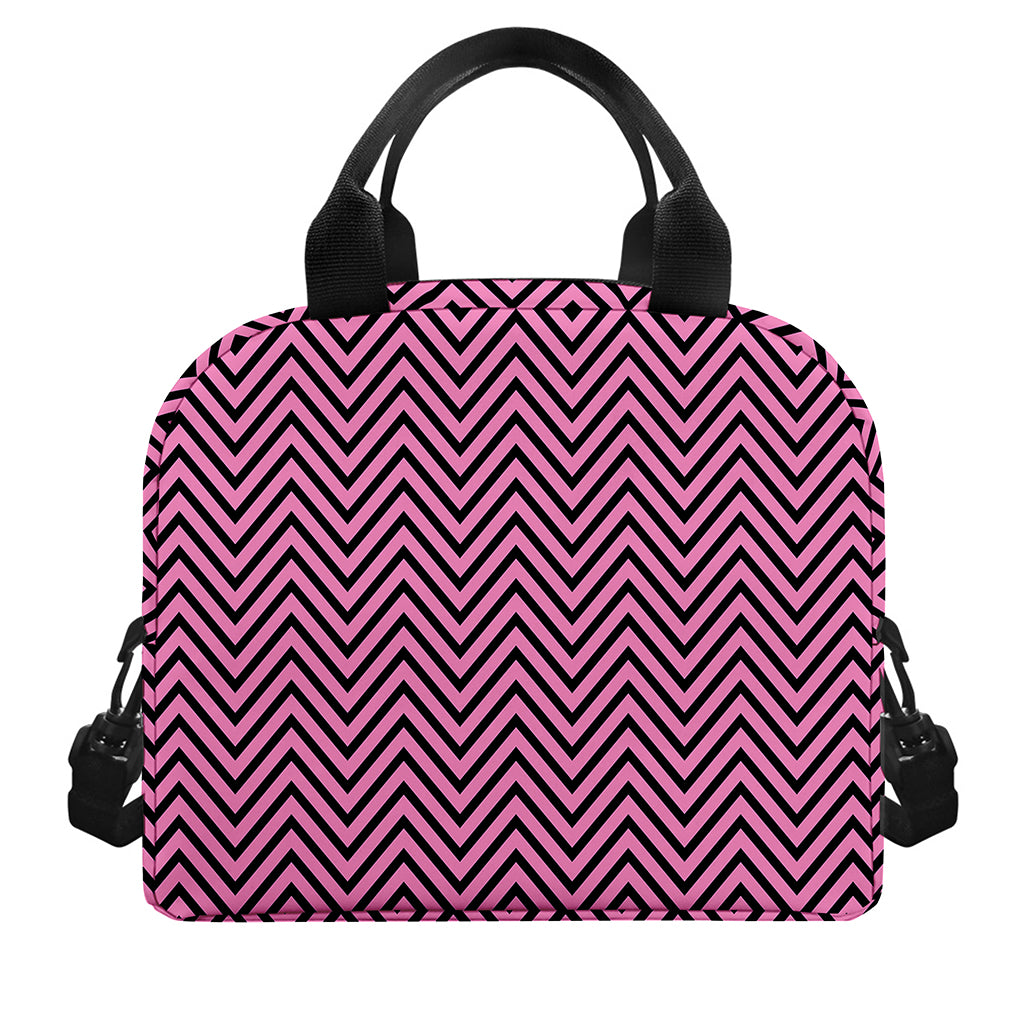 Pink And Black Zigzag Pattern Print Insulated Lunch Bag